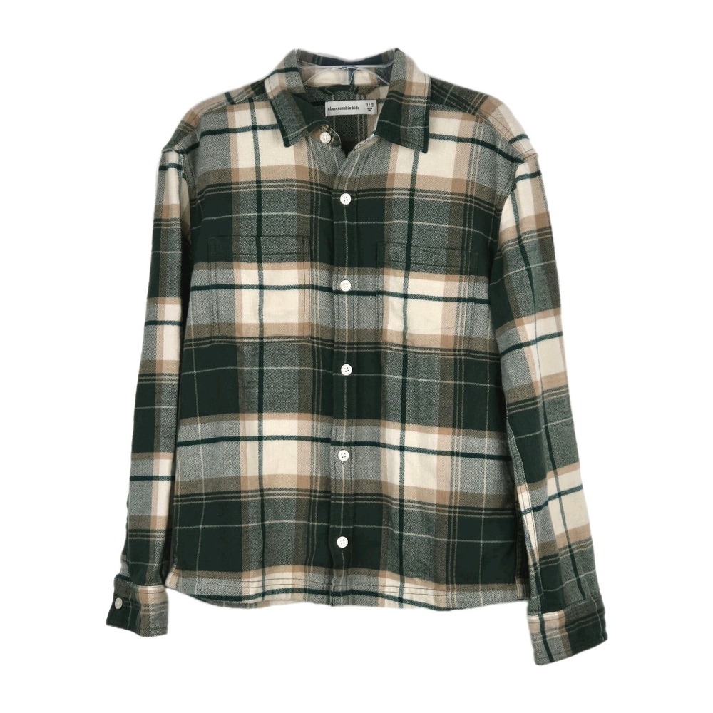 Abercrombie Kids Boys Brushed Cotton Plaid Flannel Shirt‎ Size 11-12 Green